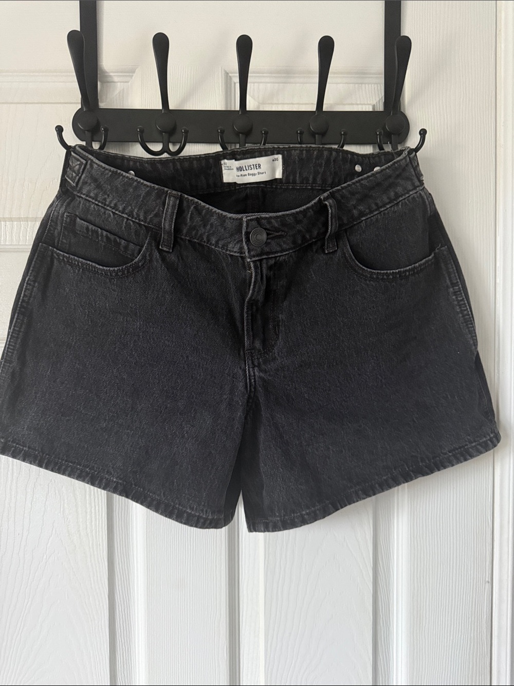 Hollister Faded Black Low-Rise Baggy Denim Shorts